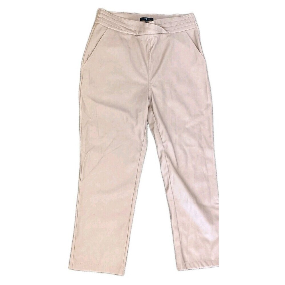 7 For All Mankind Women High Rise Faux Leather Pants Sz large Tan Crisscross New